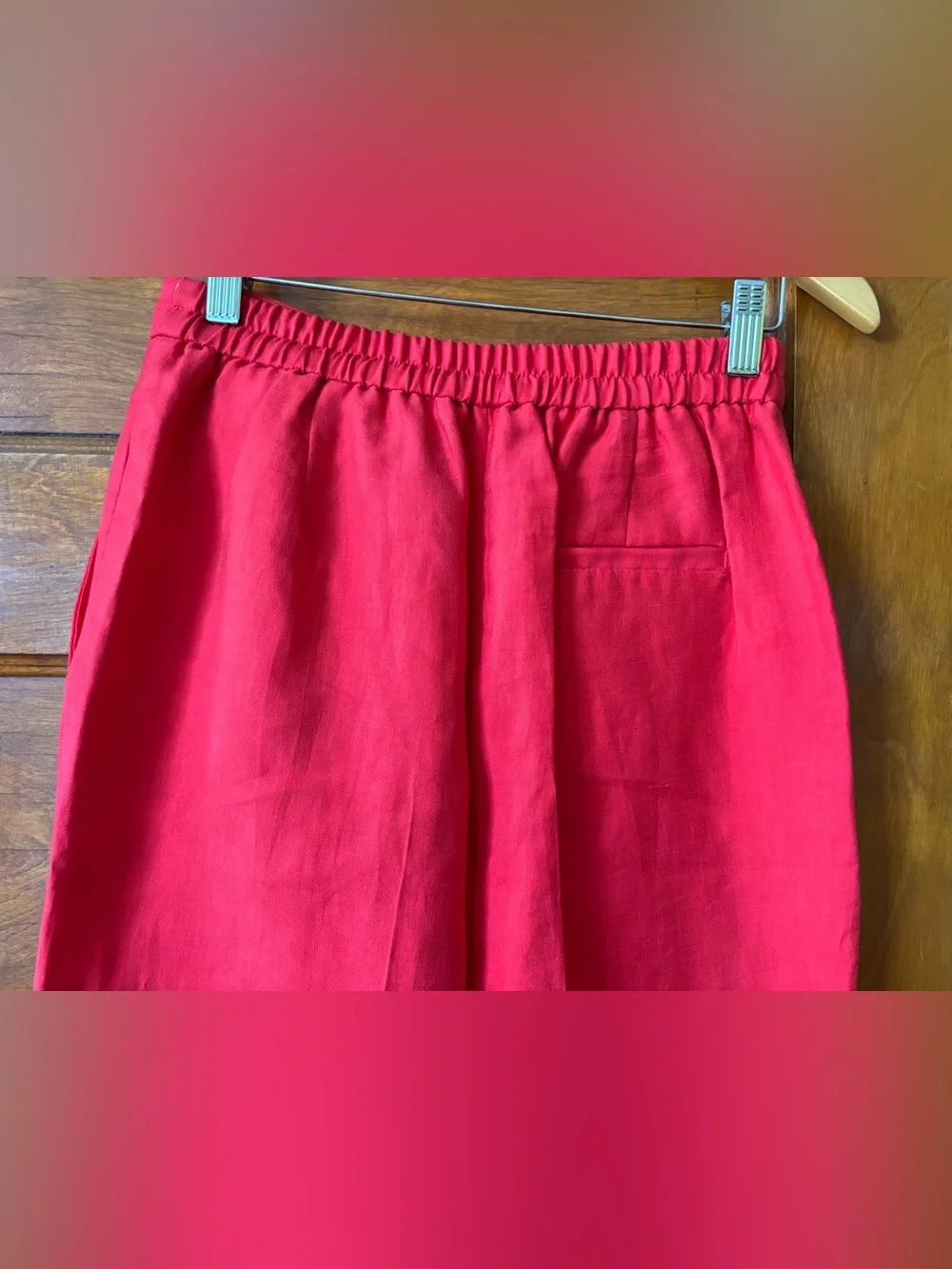 Zara Red Wide-Leg Linen Pants